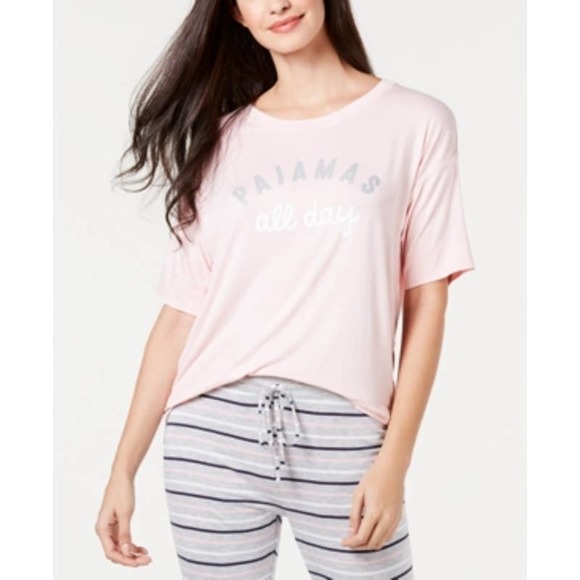 Jenni Ultra Soft Core Printed Short Sleeve Pajama Shirt, pink small - Picture 1 of 7